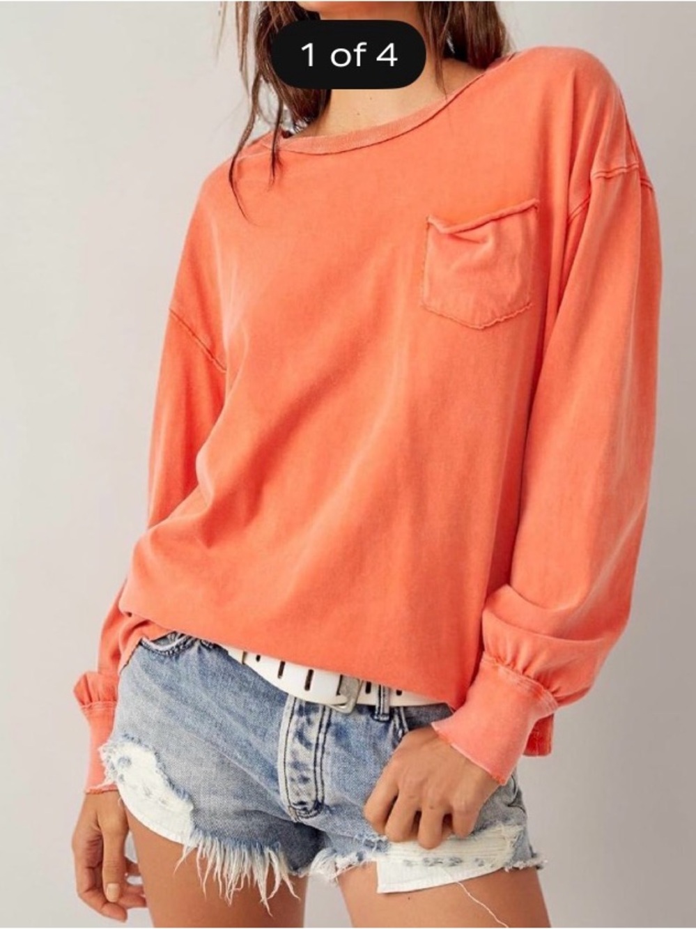 Free People Fade Into You Orange Long-Sleeve Pocket Tee. NWOT. Size Small.